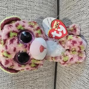 Ty Beanie Boo Plush Toy Pink Leopard with Large Glitter Eyes